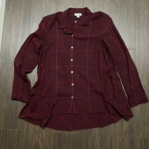 J JILL SIZE XSP MAROON PLAID BLOUSE EXCELLENT CONDITION